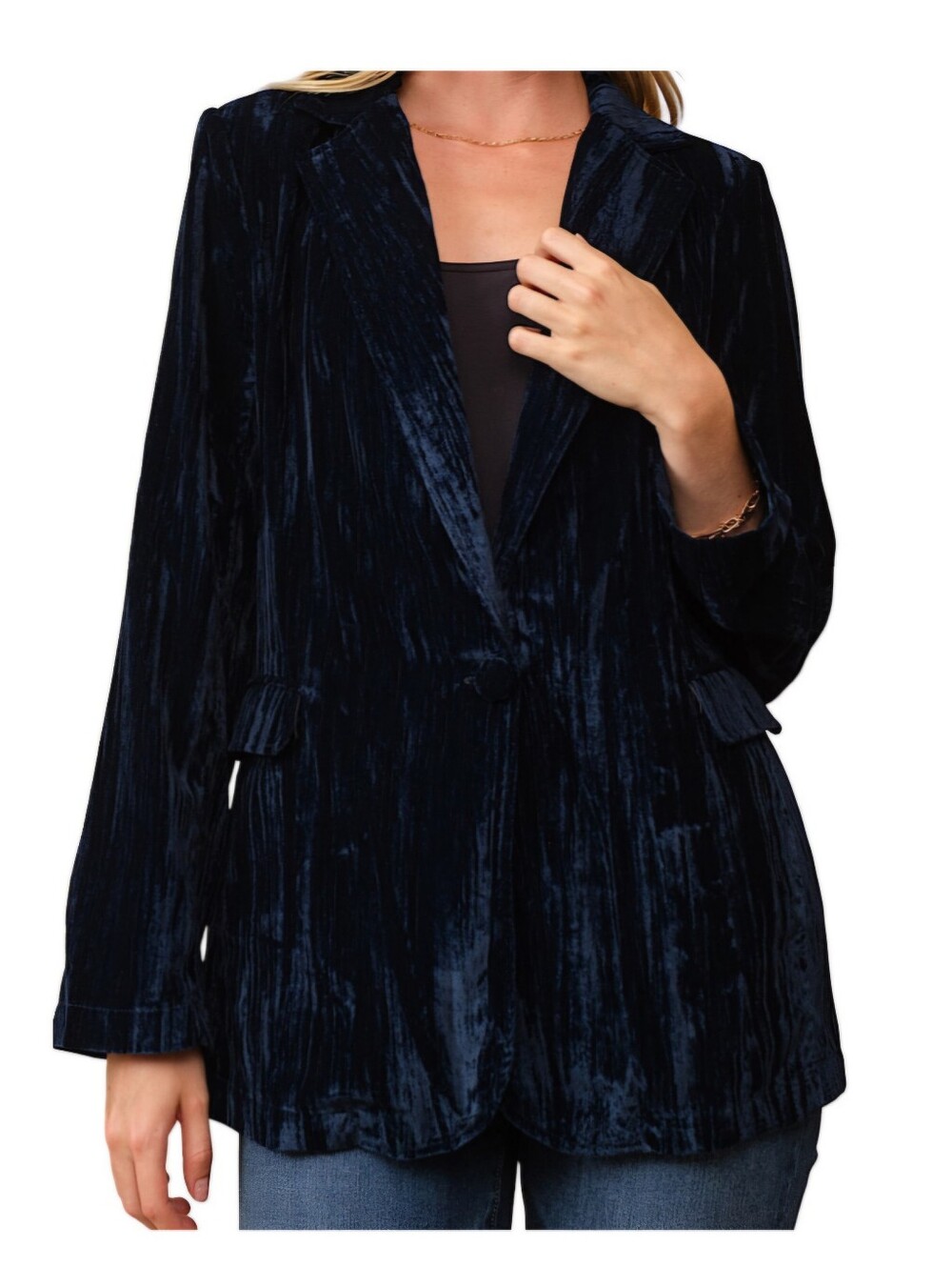 Cozy Co Indigo Blue Crinkle Velvet Blazer. Sz 2x.  New